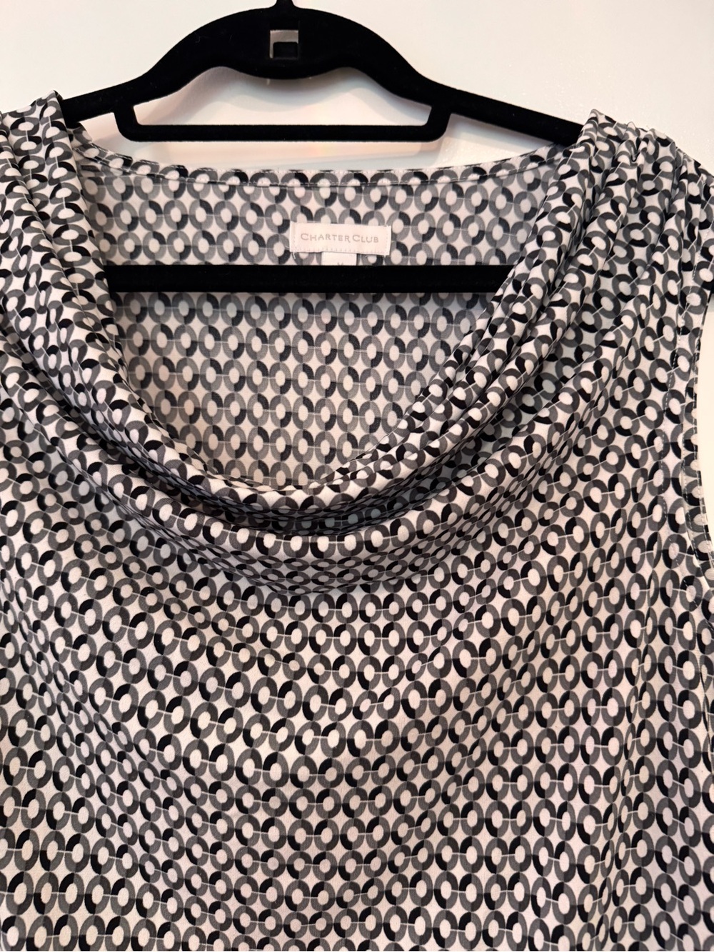 Charter Club Black & White Cowl-Neck Ring Print Tank